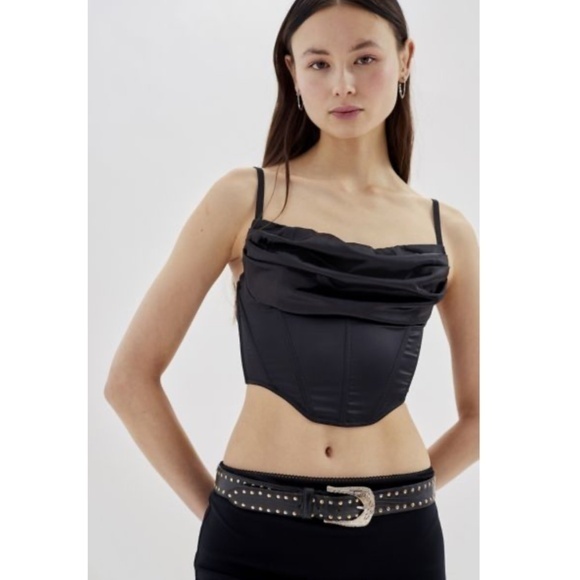 Urban Outfitters Black Lexi Satin Cowl Corset Top Size Large - Picture 1 of 5